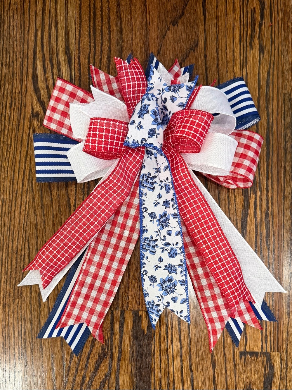 Patriotic Red, White & Blue Floral Ribbon Wreath Accent